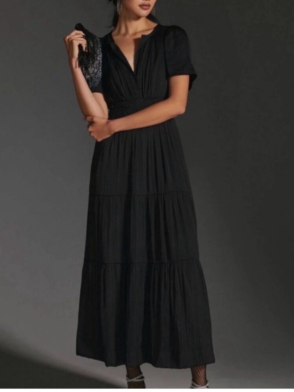 Muse Black V-Neck Midi Dress size Large